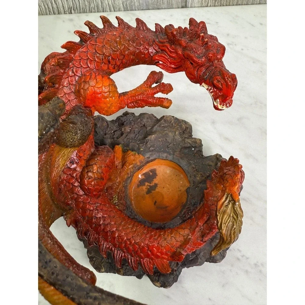 Red Dragon Tea Light Candle Holder Fantasy Figurine Statue Home Decor Red Gold